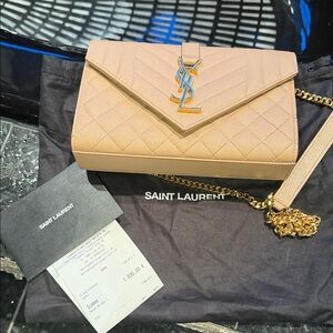 Saint Laurent Nude envelope shoulder bag with Gold Chain